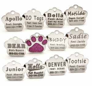 Customize Laser Etched Paw ID Tags 11 Font Choices