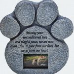 Paw Print Pet Memorial Stone -- Features a Photo Frame and Sympathy Poem