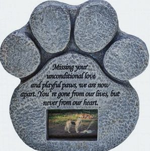 Paw Print Pet Memorial Stone -- Features a Photo Frame and Sympathy Poem